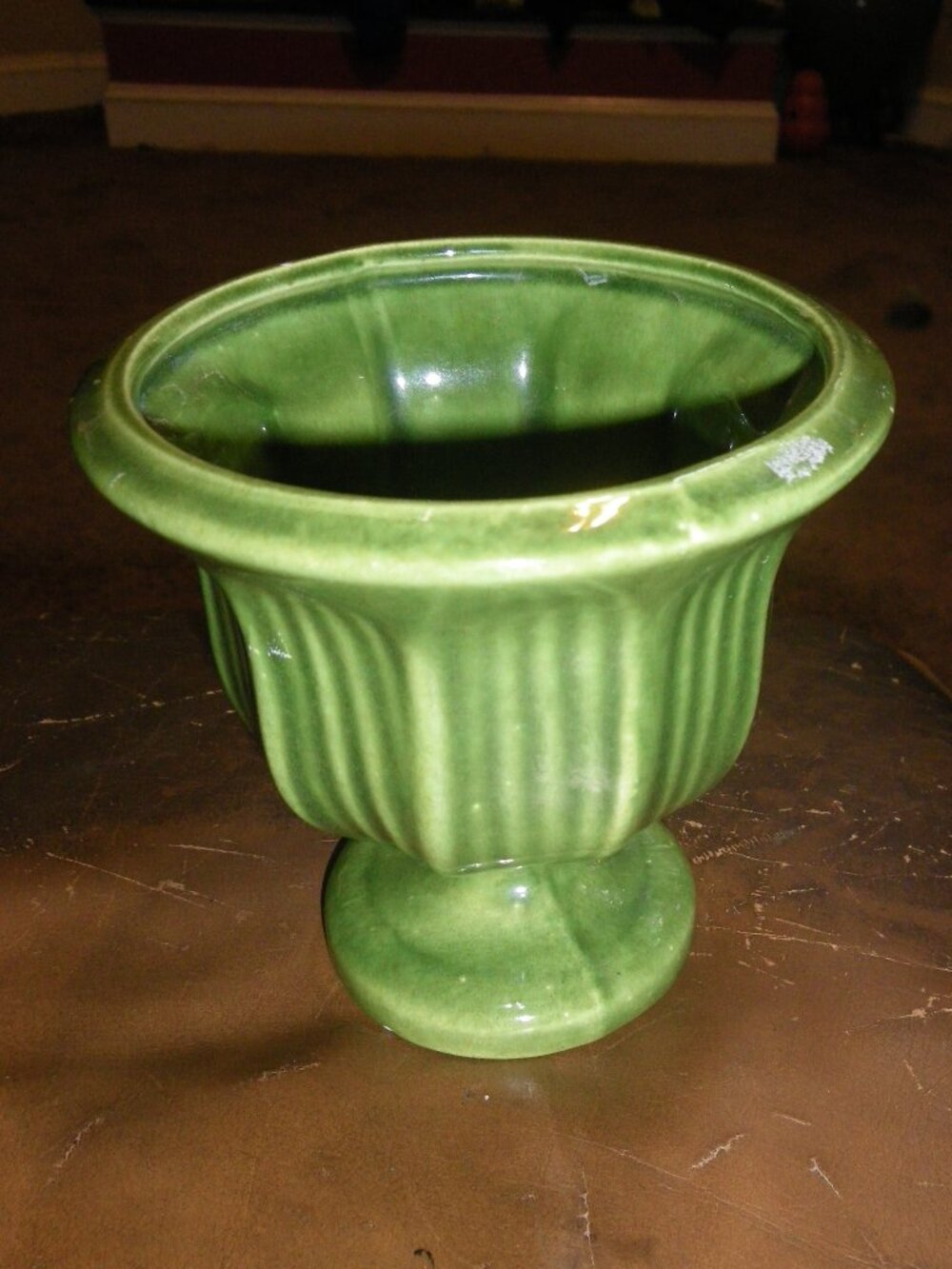 Vintage Small Haeger Pottery Vase Green Pedestal Sculpture Art